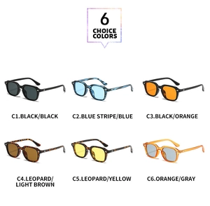 Six lunettes de soleil carrées vintage élégantes en plusieurs couleurs sur fond blanc uni
