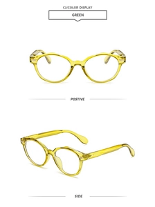 Front and side views of vintage green round frame glasses with rice nail accents