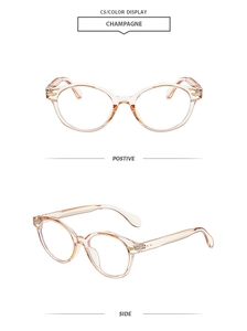 Detailed front and side view of champagne anti-blue light glasses with metal rivets