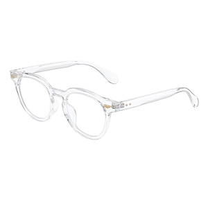 Classic transparent round frame glasses with stylish gold wing metal accents on the side