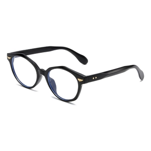 Retro full-rim anti-blue light glasses with black frames and golden wing metal accents