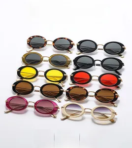 Detailed collection of retro oval sunglasses showcasing ten diverse frame and lens colors