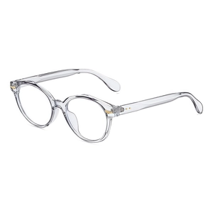 Minimalist transparent round frame glasses with stylish gold rivet details in a front view
