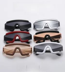 Multi-color collection of futuristic oversized shield sunglasses with curved top bars