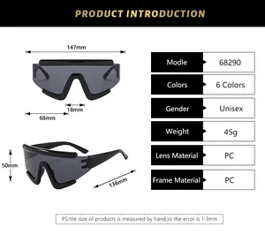 Detailed size specifications for hip hop oversized one-piece frame unisex sunglasses