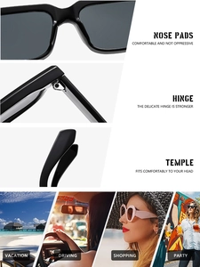 Detail view of retro square sunglasses featuring reinforced hinges and nose pads for comfort