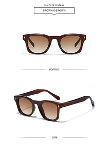 Retro square tortoiseshell sunglasses with brown gradient lenses and metal rivet detail