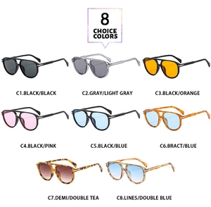 Classic double-bridge aviator sunglasses shown in eight distinct frame and lens color options