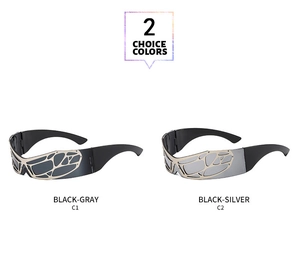 Detailansicht der futuristischen Y2K-Sonnenbrille mit Metallakzenten in C1- und C2-Farben