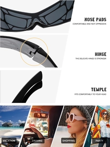 Detailansicht der Nasenpads und Metallscharniere an dieser futuristischen Sonnenbrille