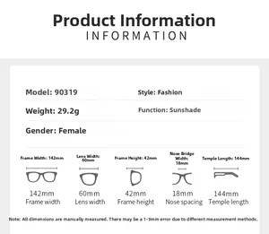 Sizing guide for rimless oval sunglasses showing dimensions and technical specifications
