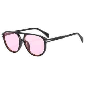 Classic aviator sunglasses with black frame and pink transparent lenses for men and women