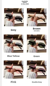 Selection of six rimless oval sunglasses showing various lens colors and metal bridges