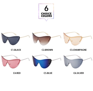Matrix display of rimless cat-eye sunglasses in six stylish colors with metal temples