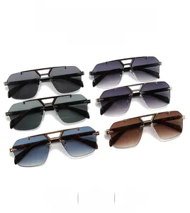 Set of five retro double-bridge pilot sunglasses in various gradient lens colors