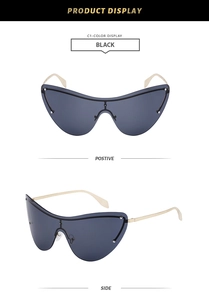 Front and side view of frameless butterfly sunglasses with gold temples and silver rivets