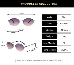 Tableau des tailles détaillé et spécifications pour lunettes de soleil rondes sans monture