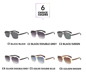 Six different colored rimless aviator sunglasses with double bridge metal structure