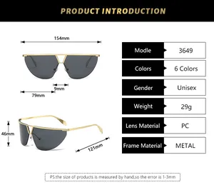 Detailed size chart for semi-rimless double bridge metal sunglasses showing dimensions