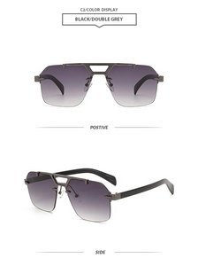 C2 pilot sunglasses with double grey gradient lenses and black metal frame views