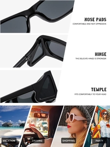 Detail of reinforced metal hinges and integrated nose pads on black hip hop sunglasses
