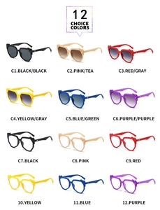 Grid view of 12 stylish irregular geometric sunglasses and eyewear in multiple trendy colors