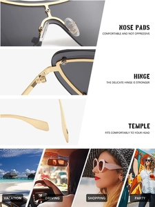 Detail view of gold metal frame with silicone nose pads and millenial cat-eye design