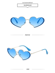 Détails de lunettes de soleil en métal argenté en forme de cœur à verres dégradés