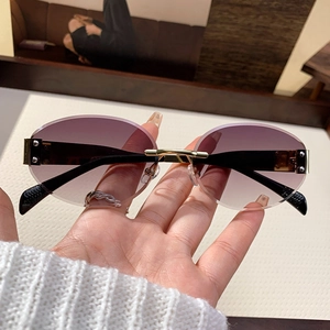 Rimless Oval Sunglasses Metal Frame Retro Gradient Lens UV400 Eyewear For Outdoor Travel Fashion Chic Lightweight