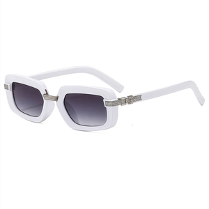 Vintage square white sunglasses with dark grey lenses and gothic metal carvings
