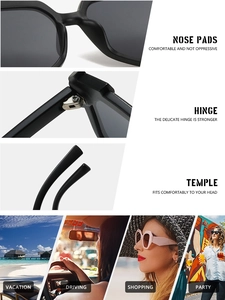 Detail view of comfortable nose pads and durable hinges on black oversized sunglasses