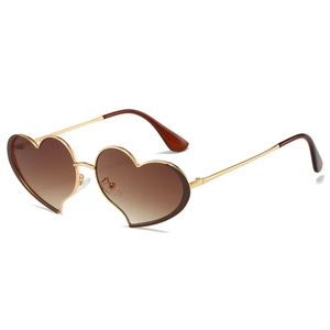 Lunettes de soleil cœur en métal avec verres dégradés marron pour les fêtes et l'extérieur