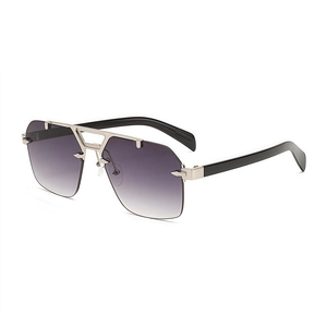 Retro double-bridge pilot sunglasses with purple gradient lenses and silver metal frame