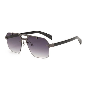Modern double bridge aviator sunglasses with gunmetal frame and purple gradient lenses