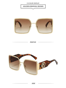 Details einer quadratischen Gold-Sonnenbrille mit Verlaufsgläsern und Tortoise-Bügeln