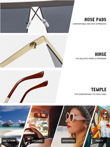 Detail of square sunglasses with comfortable nose pads and reinforced hinges in gold