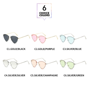 Detailed grid of frameless heart sunglasses in gold and silver metal finishes