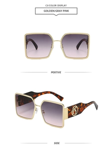 Details der quadratischen Gold-Metall-Sonnenbrille mit Bügeln in Schildpatt