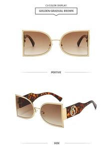 Detail of half-frame metal sunglasses with tortoiseshell temples and gold S logo