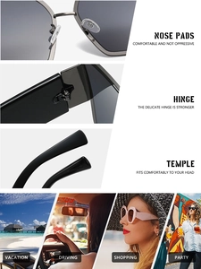Detailansicht der quadratischen Metall-Sonnenbrille mit robusten Scharnieren und Nasenpads