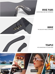 Macro detail of Y2K rimless sunglasses with metal hinges and comfortable nose pads