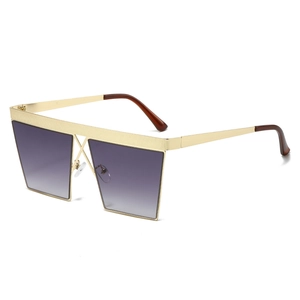Chic oversized square metal sunglasses with gold frames and purple gradient lenses