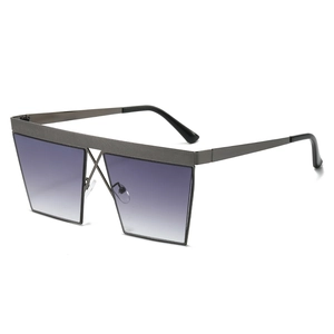 Chic oversized square punk sunglasses with gunmetal frame and purple gradient lenses