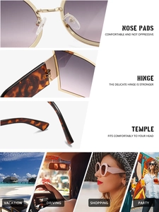 Detailed close-up of golden nose pads, tortoiseshell temples, and hinges on sunglasses