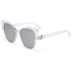Fashion oversized clear sunglasses with rhinestone crystal frame and grey lenses