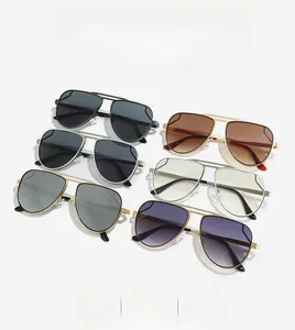 Detailed grid of aviator sunglasses featuring double bridge metal frames in six colors