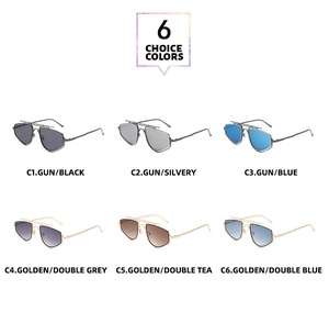 Collection of polygon metal sunglasses in six colors with gradient and mirrored lenses