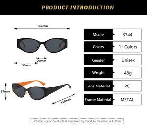 Detailed dimension chart showing 147mm frame width and metal frame specs for sunglasses