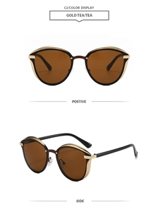 Vues frontale et latérale des lunettes de soleil œil-de-chat Gold Tea avec accents en métal