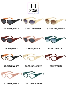 Collection of eleven stylish cat-eye sunglasses in various frame colors and tinted lenses